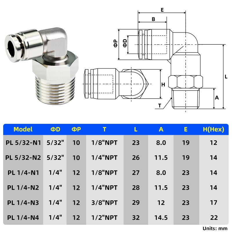 TAILONZ PNEUMATIC 304 Stainless Steel Male Elbow - 1/4 Inch Tube OD x 3/8 Inch NPT Thread 90 Push to Connect Tube Fitting PL-1/4-N3 (Pack of 2) - Image 2
